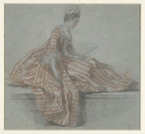 Sitzende Dame auf einer Balustrade