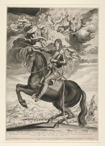 Reiterporträt von Ludwig XIII. (Bourbon) im Alter von 33 Jahren. Landschaft nach Callot von Michel Lasne