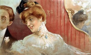 Frau beim Konzert - Chromolithographie von Simonidy von Michel Simonidy