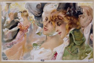 Frauen auf einem Maskenball - Chromolithographie von Simonidy von Michel Simonidy