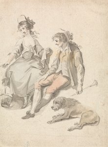 Hirte, Hirtin und Hund von Michel Vincent Brandoin