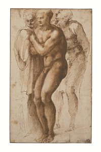 Ein nackter Mann (nach Masaccio) und zwei Figuren hinter ihm