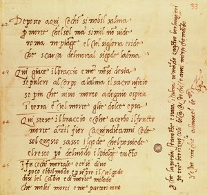 Manuskript eines Gedichts von Michelangelo Buonarroti