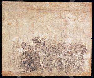 Studie von Figuren für eine Erzählungsszene (Schwarzkreide auf Papier) (verso)