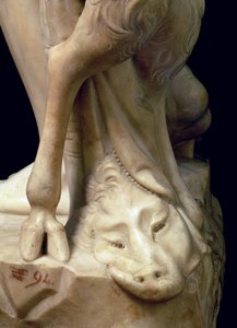 Die Trunkenheit des Bacchus, Detail eines Pantherkopfes, Skulptur von Michelangelo Buonarroti (Detail)