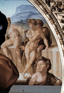 Tondo Doni: Die Heilige Familie mit dem kleinen Johannes dem Täufer (Detail) von Michelangelo Buonarroti