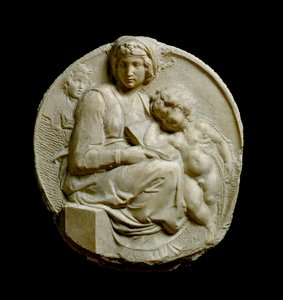 Jungfrau und Kind mit dem Kind Johannes dem Täufer Madonna Pitti oder Tondo Pitti. Relief aus Marmor von Michelangelo Buonarroti von Michelangelo Buonarroti