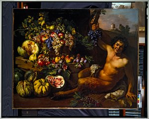 Stillleben mit einem Satyr in einer Landschaft