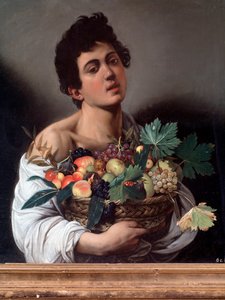 Porträt eines jungen Mannes mit einem Korb voller Früchte, oder der Obstverkäufer (Detail)