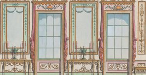 Innenverzierte Wand mit Fenstern und Spiegeln, Nr. 267-273, 27. Februar 1784 von Michelangelo Pergolesi