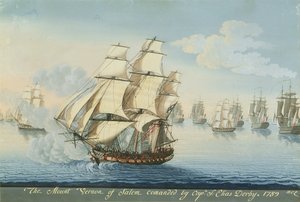 Schiff Mount Vernon von Salem entkommt einer französischen Flotte