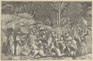 Moses schlägt Wasser aus dem Felsen von Michele Greco
