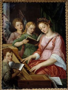 Heilige Cäcilia spielt Cembalo. Gemälde von Michael Coxcie (Michiel Coxien) (1499-1592)