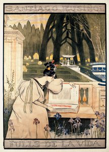 Posterpräsentation von "Die Seiten des Lebens", Serie von Lithografien, die Gedichte in Prosa von Santiago Rusinol y (i) Prats (1861-1931) illustrieren von Miguel Utrillo