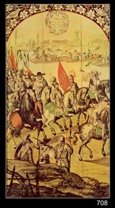 Das Treffen zwischen Hernando Cortes (1485-1547) und Montezuma (1466-1520), 1698 von Miguel and Juan Gonzalez