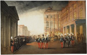 Parade vor dem Anitschkow-Palast am 26. Februar 1870 von Mihaly von Zichy