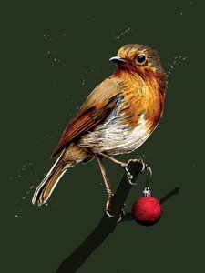 Weihnachts-Rotkehlchen auf Waldgrün, 2020