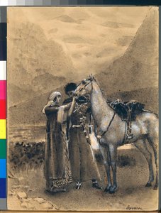 Der Abschied von Zara und Ismail - Illustration des Gedichts "Izmail-bey" von Mikhail Lermontov von Mikhail Aleksandrovich Vrubel