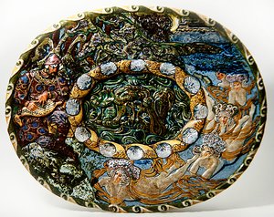 Majolika-Schale, die Sadko den Fischer darstellt von Mikhail Aleksandrovich Vrubel