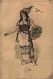 Sarka. Kostümentwurf für die Oper Sarka von Zdenek Fibich, 1897