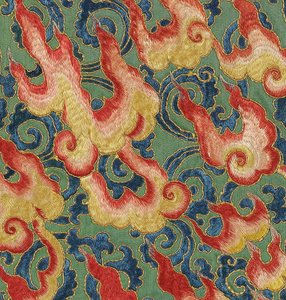 Detail der kaiserlichen bestickten Seiden-Thangka