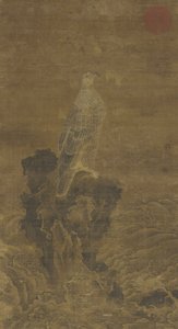 Wanderfalke auf einem Felsen inmitten von Wellen, ca. 1500