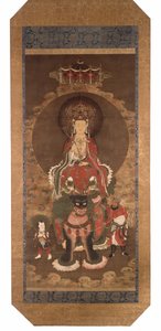 Der Bodhisattva Mañjuśrī auf einem Löwen, spätes 14. Jahrhundert von Ming Dynasty Chinese School