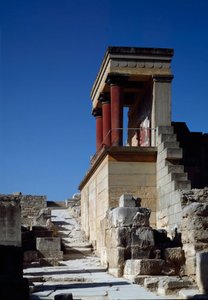 Minoische Kunst: Blick auf den Nordeingang des Palastes von König Minos in Knossos. 1600-1400 v. Chr. Kreta