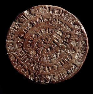 Die Scheibe von Phaistos (Minoische Kunst - 1700 - 1600 v. Chr.) bedeckt mit Hieroglyphen von Minoan