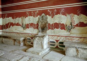 Minoische Zivilisation: Blick auf den Thronsaal des Palastes von König Minos in Knossos. Kreta, Griechenland