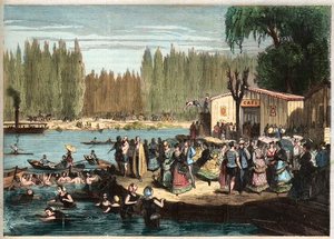 Schwimmen in La Grenouillère, außerhalb von Paris - La Grenouillère in Croissy-sur-Seine 1869 - nach Miranda