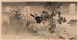 Die Tapferkeit von Hauptmann Matsuzaki während der großen heftigen Schlacht am Anseong-Übergang von Mizuno Toshikata