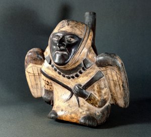 Präkolumbische Kunst, Mochica-Kultur (Moche): Vase in anthropomorpher Form, die einen Mann darstellt. 100 v. Chr.-800 n. Chr.