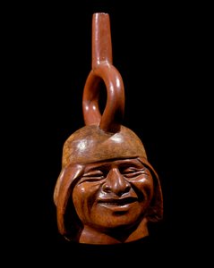 Präkolumbianische Kunst, Mochica-Zivilisation: anthropomorphes Gefäß genannt Der lachende Mann