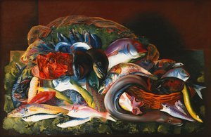 Großes Stillleben mit Fischen von Moise Kisling