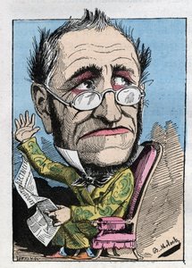 Allegorie eines Kurators des 19. Jahrhunderts in „Le Trombinoscope“ von Touchatout, Karikatur von B. Moloch von 1882. Private Sammlung