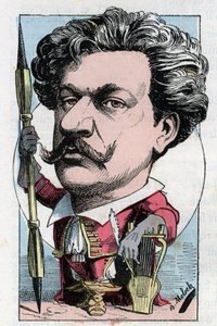 Porträt von Louis Alexandre Gosset de Guines, genannt André Gill (1840-1885), französischer Dichter und Maler in „Le Trombinoscope“ von Touchatout, Karikatur von B. Moloch von 1882 (1849-1909) von Moloch