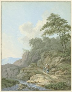 Landschaft mit Frau und Junge unterwegs von Monogrammist FWH (possibly)