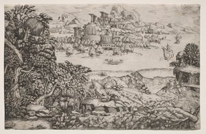 Landschaft mit einem Tempel über einem See, 16. Jahrhundert von Monogrammist HI