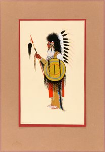 Cheyenne-Krieger mit Federschmuck und Schild von Monroe Tsatoke
