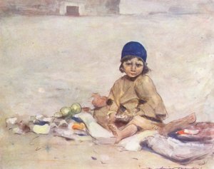 Kinder der Welt: Kaschmir, Still sitzen (Farblithografie) von Mortimer Ludington Menpes