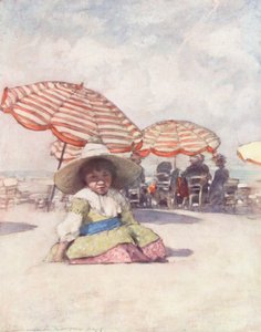 Kinder der Welt: Französisch, Am Strand von Trouville (Farblithografie) von Mortimer Ludington Menpes