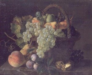 Stillleben mit Obst in einem Korb von Mouchet Mouchet