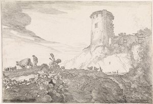 Landschaft mit rundem Turm von Moyses van Wtenbrouck