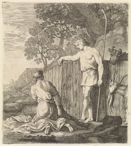 Wäscherin und Hirte an einem Bach von Moyses van Wtenbrouck