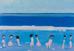 Rosa Figuren Blauer Strand