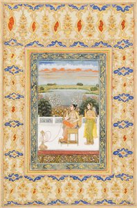Albumseite: Gulbadan Begum raucht auf einer Terrasse, Delhi, ca. 1800 von Mughal School