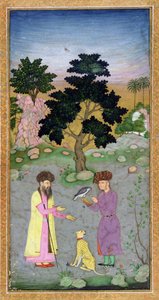 Falkner mit Begleiter und Haustier Gepard, aus dem Small Clive Album, ca. 1610-15 von Mughal School