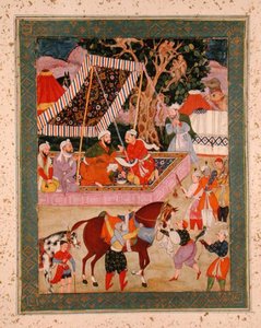 Szene während einer Falkenjagd, aus dem Großen Clive-Album, ca. 1570 von Mughal School