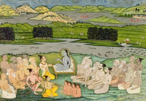 Der Weise Shuku Deva spricht zu König Parikshit und einer Gruppe von Sadhus, ca. 1760